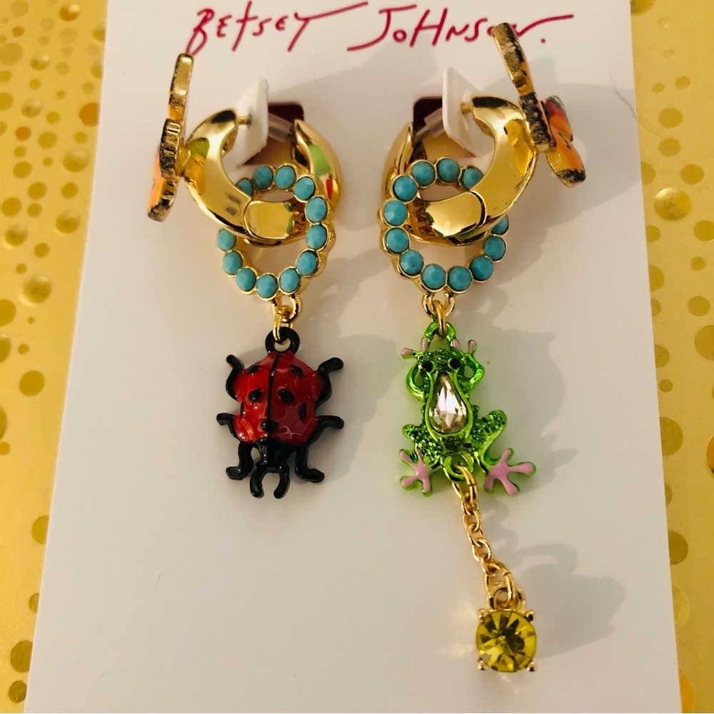 Authentic Betsey Johnson Earrings - Mismatch Dangle Butterfly, Ladybug, Frog NWT